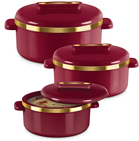 MILTON Isolierte Auflaufform mit Deckel, 3-teiliges Set, 2,1/1,5/1 qt. Hot Pot Speisenwärmer/Kühler – Thermo-Suppen-/Salat-Servierschüssel – Edelstahl Heißspeisebehälter – Bestes Geschenk-Set für