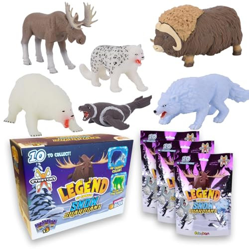 #sbabam Funny Box Legend of Animals Snow Guardian, Spielzeugtiere für Kinder, 3-TLG., Kinderspiele vom Kiosk, weiche ausziehbare Puppen Wolf, Eisbär und andere mit Spezialeffekten