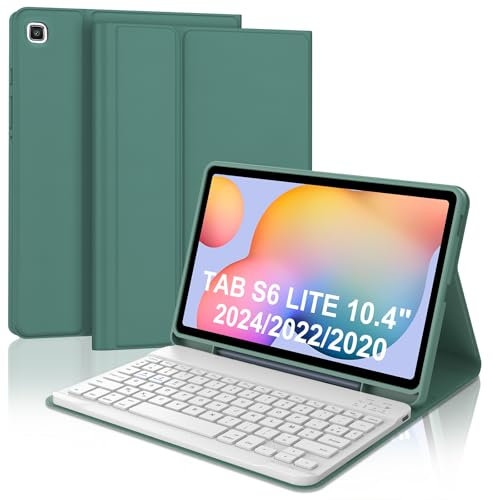 WAVATA Clavier pour Samsung Galaxy Tab S6 Lite 10.4 Pouces 2024/2022/2020, Coque Clavier pour Tab S6 Lite Magnétique Amovible Français AZERTY Layout Bluetooth, Vert foncé