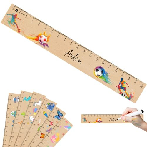 Montrestar Lineal Kinder, 21CM Holz Lineal mit Fußball Motiven, Einzigartige Grundschule Geschenke, Holzlineal Geschenk zur 2025 Jungen Schultüten Einschulung Schulanfänger Schuleinführung