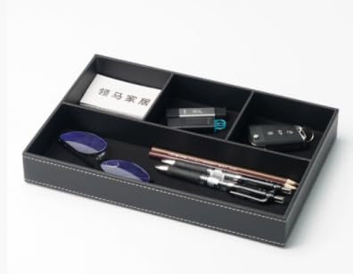 Regerly Leather Desk Organiser, PU Leather Valet Tray, Black