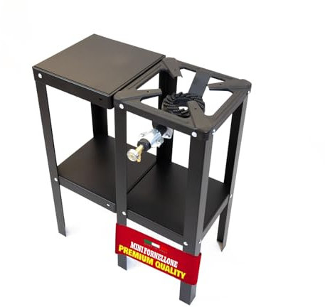 MOHOME Fornellone a Gas Esterno Premium Quality Made in Italy Ferro Resistente Portatile 30 x 60 x 80 cm Bruciatore Ghisa Regolatore 4 Piedi con Banchetto Supporto Pentole Campeggio Pic Nic Outdoor