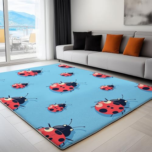 Generisch Teppich Wohnzimmer Cartoon Rote Wanze, Rutschfester Kurzflor Teppich Schlafzimmer 160x230 cm Flauschig Waschbar Pflegeleicht Weich Türmatte, Blau