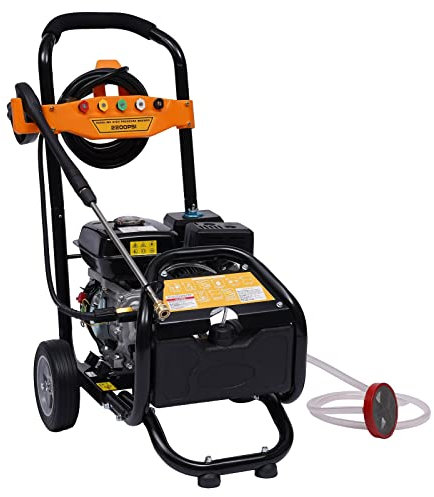 Powerful Petrol Pressure Washer, High-Performance 7.5 hp 3400 RPM, with 5 Quick-Connect Nozzles and Two 8-inch Wheels, Manual Quick Start, High Pressure Gasoline Cleaning Machine