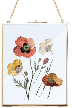 Homtone Glasrahmen für Wand 20x25cm, Schwebender Displayrahmen | Hängender Glas-Bilderrahmen, Reines Kupfer Presse Glasrahmen für Blumen Muster Pflanzen, Foto DIY Kunstwerk
