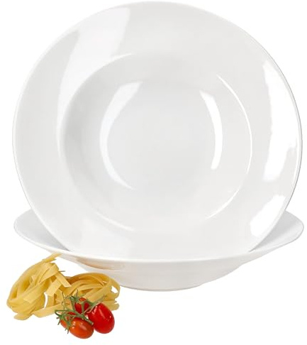 MamboCat Bianco 2er Set Pasta Teller Ø 30 cm 600ml I weißer Porzellan-Pastateller I XL Teller für Pasta, Salat, Antipasti & Suppen I Nudel Teller