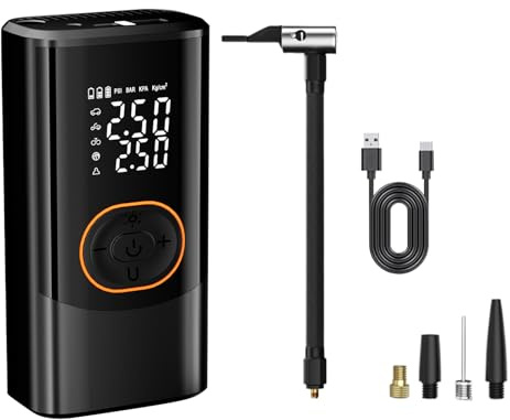 Huayeex Tragbare Elektrische Pumpe, Intelligenter Luftkompressor Für Outdoor, Drahtlos Mit 4 Modi 3 Beleuchtungen Für Bälle Motorrad Auto Fahrrad