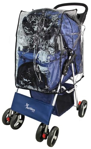 Actiaspet Foldable Pet Stroller Dog Cat Pushchair 15kg Multiple Colours (Navy Blue, Stroller + Cover)