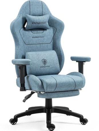 Dowinx Gaming Stuhl Stoff, ergonomischer Gamer Stuhl mit weich gepolsterten Komfort-Armlehnen, Stabiler Gaming Chair und Bürostuhl für langes Sitzen, Blau