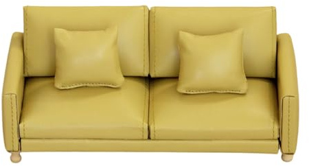 CAZSTYK Ensemble de canapé en cuir de salon miniature à l'échelle 1/12 pour jeu créatif, meubles de poupée en bois