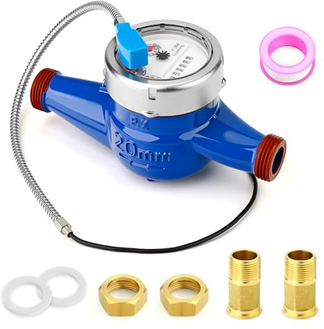 MEANLIN MEASURE 3/4 BSP Kupplungen Wasserzähler Kaltwasserzähler mit Impulsausgang für Garten oder Haushalt, 20 m³ (Kubikmeter)