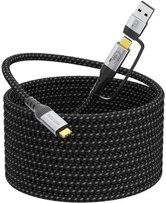 HOTUTUKI Long usb a to usb c cable 5M Multi Functional 2in1, type c charger,20Gbps High Speed data transfer,4K@60Hz UHD Video 5A/100W usb-c Cord Compatible with Thunderbolt 3/4, Braided