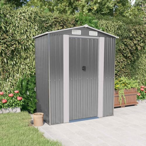 Cobertizo para herramientas, color gris claro, 192 x 108 x 223 cm, de acero galvanizado, espaciosa caseta de jardín pequeña para herramientas de jardín, utensilios de piscina y herramientas de jardín