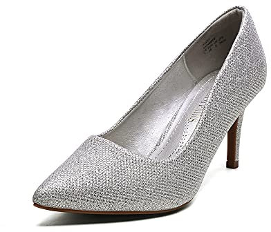 DREAM PAIRS Women's Slip On Low Mid Heels Pointed Closed-Toe Dress Court Shoes KUCCI,Size 5,Silver/Glitter,KUCCI