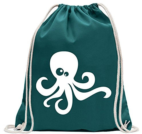 Kiwistar - Turnbeutel - petrol - Oktopus Comic - Fun Rucksack Sport Beutel Gymsack Baumwolle mit Ziehgurt