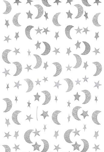 WEVEN Silver Glitter Moon Star Paper Garland, Twinkle Star and Moon Banner Hanging Party Decorations for Wedding, Thanksgiving, Baby Shower, Birthday Party, 20 Feet in Total