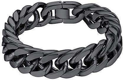 ChainsHouse Cuban Bracelet for Men Black Stainless Steel Bracelets Curb Chain Link Hip Hop Jewellery Gifts for Boyfriend 8mm 21cm