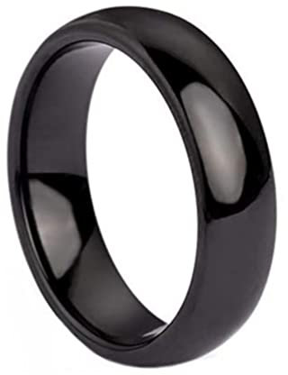 PAURO Damen Ring Keramik 6Mm Comfort Fit Hochzeitsband Einfachen Poliert Schwarz Größe 57