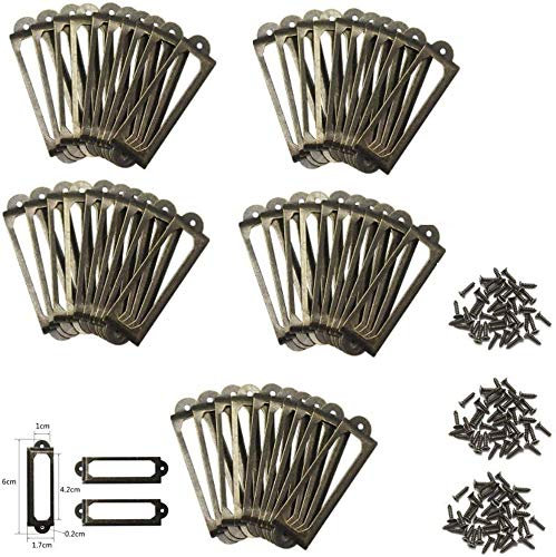 Namvo 50 PCS Etikettenhalter Messing Metall Aktenschrank Schublade Tag Etiketten Halter Regal Karte Halter 60 x 17mm Label Frames Karte mit Schrauben für Office Library