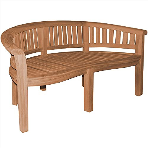 Teako Design Parkbank XXL Bananenbank Avellino Teak Massivholz mit extra starker Lehne, Gartenbank (180cm)