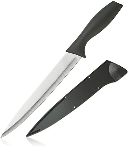 com-four® cuchillo de cocina con funda protectora - afilador de cuchillos en funda - accesorios de cocina - acero inoxidable - mango de plástico - cuchillo de corte con funda (1 pieza - 31cm)