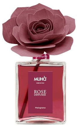 MUHA' | Duftdiffusor für Räume Rosa Diffuser, Duft Acqua e Sale, Raumduftdiffusor mit Rose aus Birkenholz, 200 ml Format.