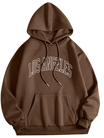 Herren Hoodie Pullover mit Kapuze Kapuzenpullover für Männer Herren L Los Angel Männer Brief Grafik Kapuzendruck Rundhals Langarm Sweatshirt Tops (Kaffee, L)