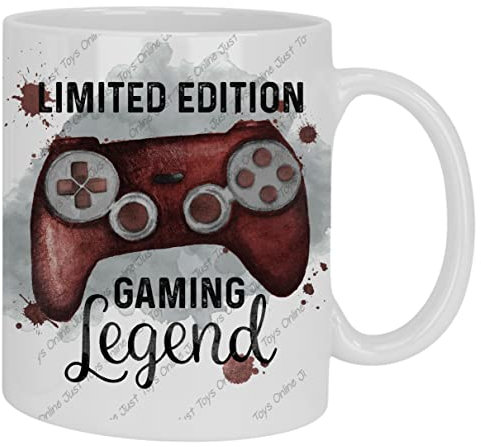 Just Toys Online Red Controller Gaming Mug, Games Controller Mug, Limited Edition Gaming Legend Mug, Ceramic Coffee Tea Mug, Gift for Him Her (Red Controller Mug Only - Not Personalised)