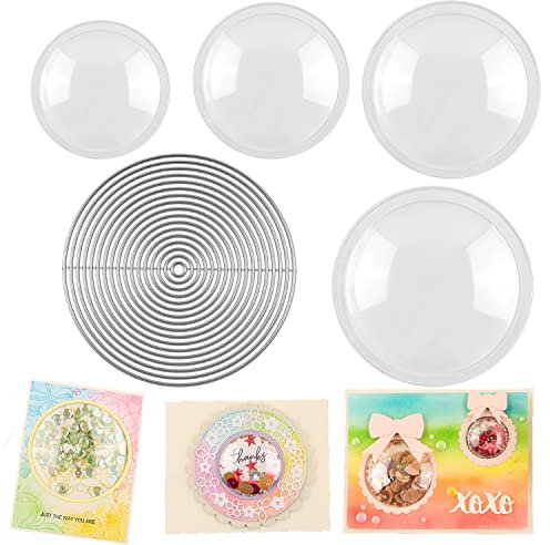 40 Pcs 3D Dimensional Shaker Domes,4 Sizes Diameter with 17Pcs/Set Circles Metal Dies for Card Making Peel-Away Adhesive Circle Clear Plastic Dimensional Domes for Shaker Card Making Handmade Crafts