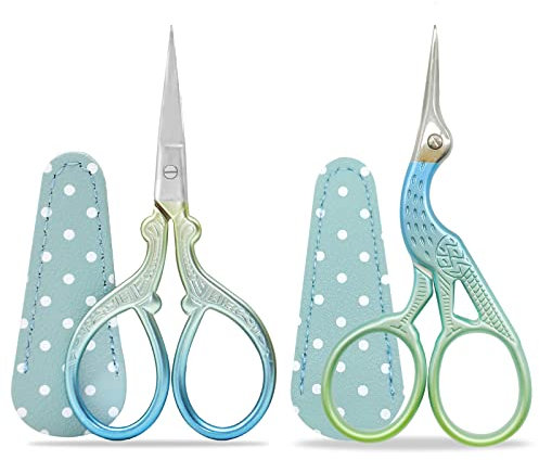 Ciseaux à broder petit, 2pcs acier inoxydable ciseaux d'artisanat pour fil à coudre fil aiguille coupe à la main avec faux étui de ciseaux en cuir