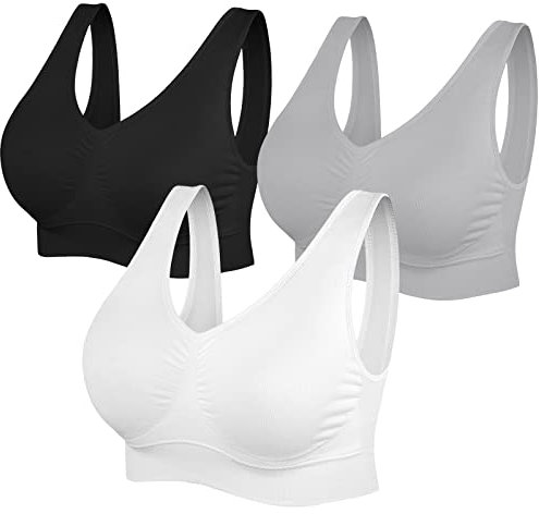 SIMIYA BH Damen ohne Bügel Bustier Damen große Brüste Schlaf Bralette Push up Sport BH (Schwarz+weiß+grau,3XL)