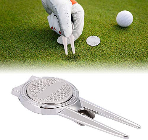 Pitchgabel Golf, Golf Reparatur Pitchgabel, Golf Divot Werkzeug Aus Stilvollem Zinklegierungs, 65×28,5×9mm, mt Magnetischem, Zum Ausbessern von Pitch-Marken, Markieren Golfballsm(D103 Silber)(Type B)