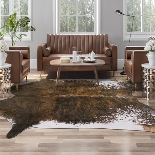 AROGAN 8x10 Faux Cowhide Rug, Cow Print Large Animal Hide Rug Saddle Brown