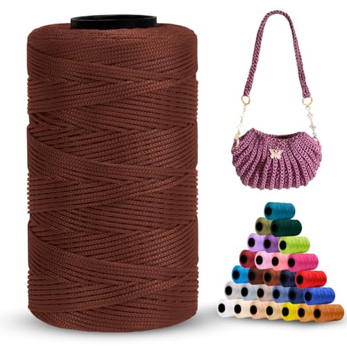 LEREATI Cordino per Borse Uncinetto Piatto Filo Macrame 1mm x 230m Macrame Corda Colorata Cordoncino per Borse a Uncinetto, Arazzo da Parete, Acchiappasogni, Fai da Te (Caffè Scuro)