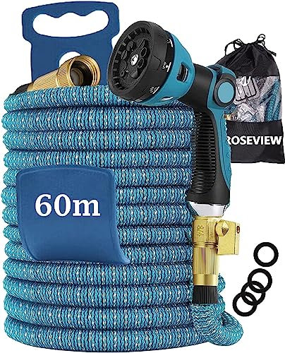 Gartenschlauch Gartenschläuche Schläuche 20m 30m 50m 100m erweiterbarer Wasserschlauch Schlauch Flexibel einziehbar Gartenschlauch zusammenklappbar (Himmelblau 60m)