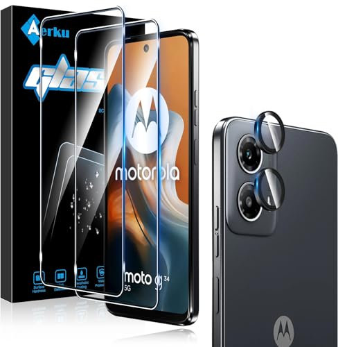 Aerku Protector de Pantalla para Motorola Moto G34 5G y Protector Lente Cámara [2+1 Piezas], Dureza 9H HD Anti-Arañazos Sin Burbujas Cristal Vidrio Templado Película Protectora
