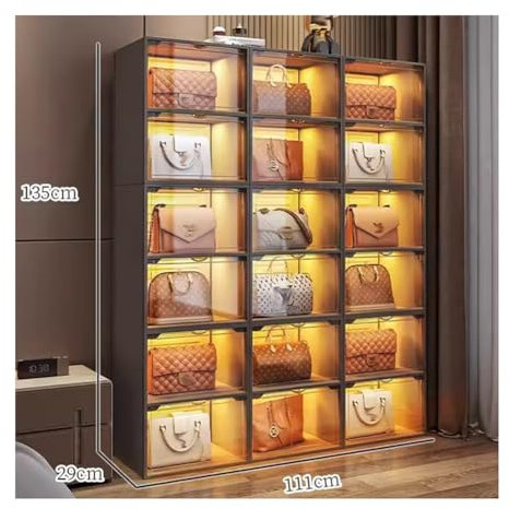 Clear Plastic Handbag Storage Organizer, Acrylic Display Case For Closet For Handbag And Purse Storage Cabinet With Magnetic Lid For Book, Toys, Hat (Color : Gray, Size : 111x29x135cm)