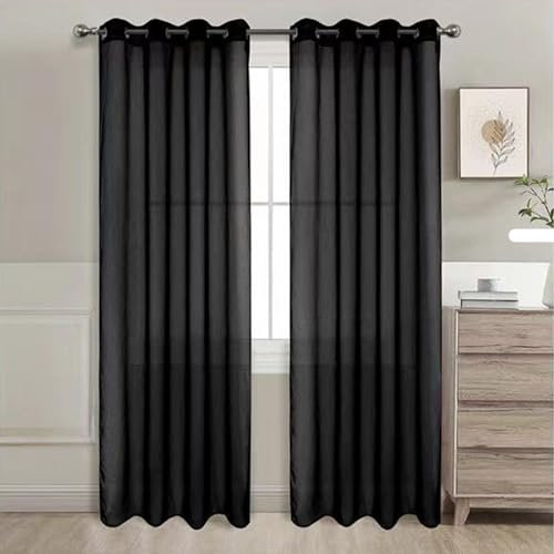 GREATOYAR Cortinas Salon Modernas, Cortinas Visillos Liso, Translúcidas Visillos, Cortinas Poliéster, Cortinas para Sala Cuarto Dormitorio Comedor Cocina Salón, 2 Piezas, 140x220cm, Negro