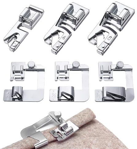 6Pcs Pied Ourlet Roulotté en Acier Inoxydable, Pieds Presseurs en Acier Inoxydable Pied de Biche Machine a Coudre Machine à Coudre Pied à Ourlet Couture Convient à la Plupart des Machines à Coudre