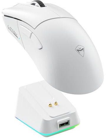 Machenike L8 MAX Gaming Maus Kabellos, 26000DPI 1000Hz PAW3395 Wireless Gaming Mouse With RGB Charging Dock, BT/2.4G/USB-C, Gamer Mice for PC/Xbox/PS/Mac (Weiß)