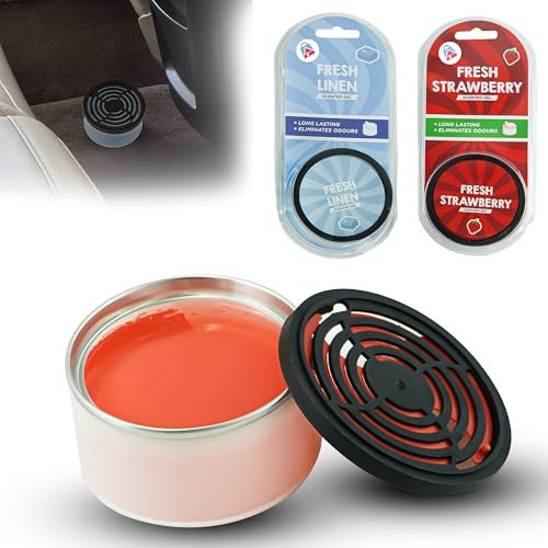 Lot de 2 désodorisants pour voiture, linge frais et fraise, éliminateur d'odeurs en gel durable, parfum puissant réglable, désodorisant automobile, design onglet de commande, 17 g chacun