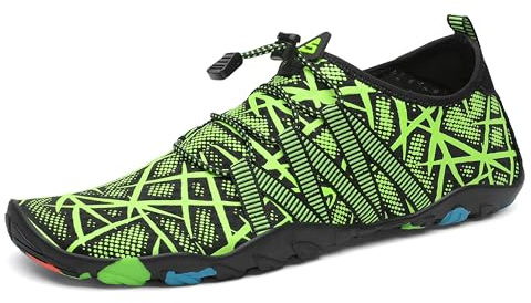 SAGUARO Badeschuhe Strandschuhe Aquaschuhe Wasserschuhe Surfschuhe Schwimmschuhe für Damen Herren Kinder, Streifen Grün 37