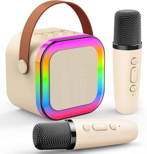 Karaoke Bluetooth SMART-J SOUNDGO con 2 Microfoni, Speaker Portatile LED RGB, Design Bianco Crema, Batteria Ricaricabile, Controlli Tattili, Manico Elegante – Perfetto per Feste
