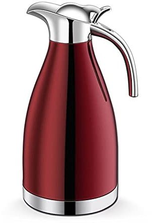 Insulated 2L Coffee & Tea Pot - Vacuum Insulation Double Wall Stainless Steel Carafe Thermal Thermos Flask for Hot/Cold Beverages (Red)