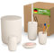 Viwares 5-teiliges Badzubehör Set Beige – WC-Bürste, Seifenspender, Zahnputzbecher, Seifenschale & Mülleimer – modernes Rillen-Design – platzsparendes Badezimmer Set aus Kunststoff