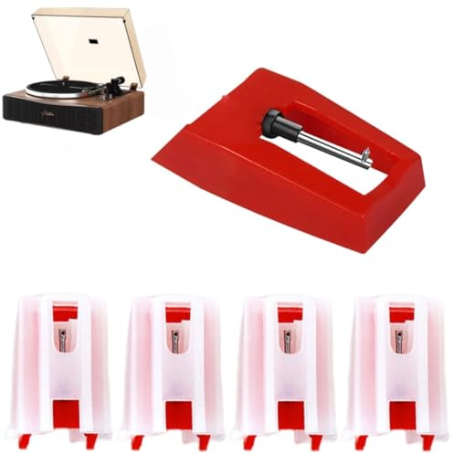 Aghi di ricambio per giradischi, per fonografo, lettore di vinile LP, punta color rubino, compatibile con Crosley, Ion, Jensen, Bush, Teac, Victrola (rosso, 4 pezzi)