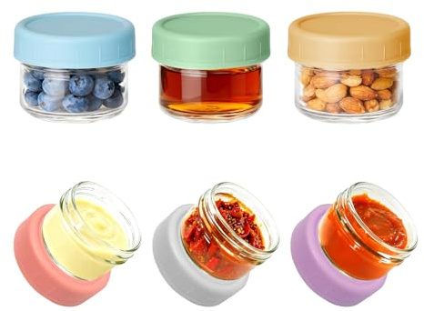 Euablfo 6 Stück Salatdressing Behälter Kleine Gläser mit Deckel Auslaufsichere Frischhaltedosen set Dressing Behälter to go Gewürzbehälter Tragbar Saucenspender Mini Saucenflaschen 50ml