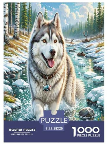 Sibirischer Husky Puzzle 1000 Teile Schwer Puzzle Spielzeug Lernspiel Impossible Herausforderungsspielzeug Für Erwachsene Kinder 38x26cm/1000pcs