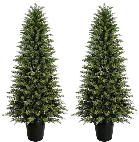 Vitalismo Albero Artificiale Cipresso, Pianta Finta da Interno Esterno in Vaso Alta Albero Topiario Cedro Finta Decorazione per Ingresso Salotto Terrazza Gardino Casa Ufficio Spazi Commerciali 153cm