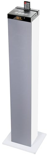GOgroove Altavoz Torre Bluetooth de Suelo con Subwoofer Integrado, Drivers Duales, 120W Pico, Bajos Potentes, Reproduce MP3 Desde USB 2.0 (Memoria Flash) y AUX 3.5mm, Radio FM - Blanco